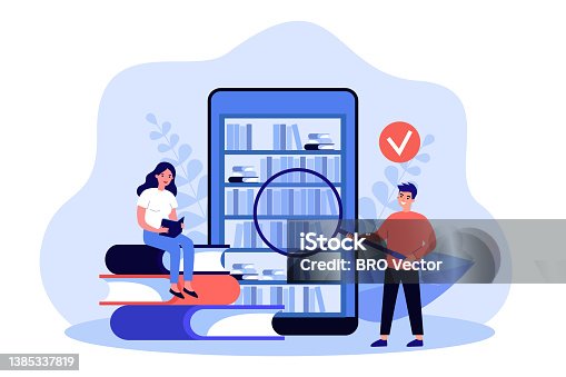 istock Students searching, learning and reading books in database 1385337819