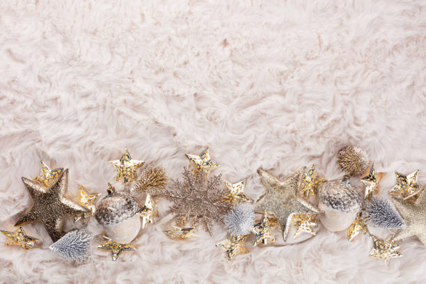 istock Golden christmas balls with wool background. 1385341089