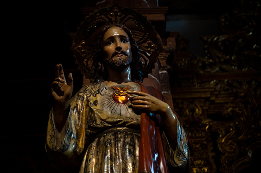 Jesus Christ statue inside the The Chiesa della SS Trinita e Convento Agostiniano Forza d Agro Sicily Italy