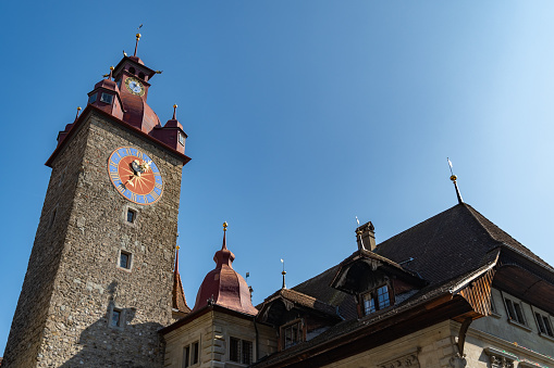 Lucerne, Switzerland, March 10, 2022 Historic old city hall on the old town on a sunny day