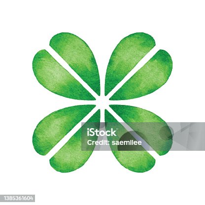 istock Watercolor Four Leaf Clover Symbol 1385361604