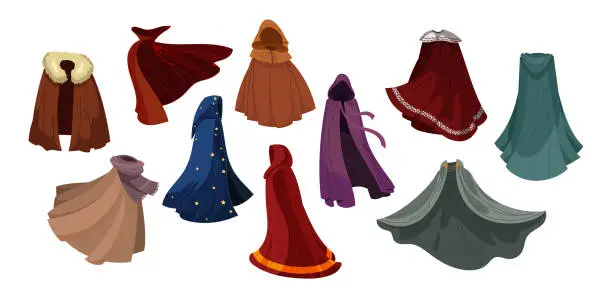 Vector illustration of Cloaks of magic characters set