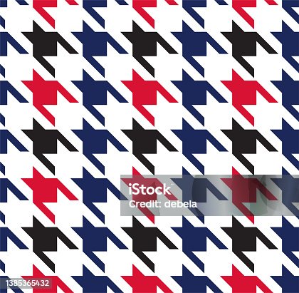 istock Red, blue and black houndstooth check pattern close-up. 1385365432