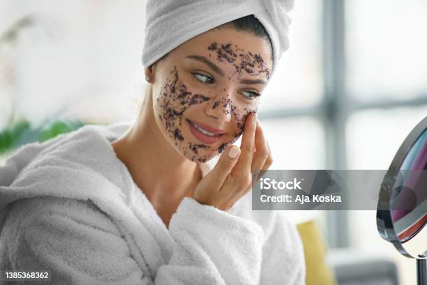 Face Scrub For Glowing Skin Stock Photo - Download Image Now - Exfoliation, Exfoliating Scrubber, Human Face