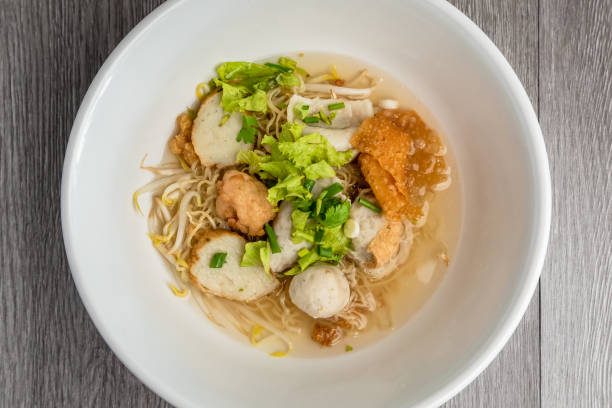 istock Fish ball noodles from the top view that looks appetizing 1385376834