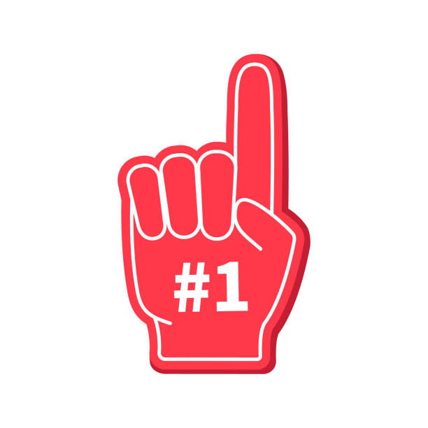 kuvapankkikuvitukset aiheesta vaahtosormi. 1 numero vaahtosormessa. tuulettimen käsi. käsi hanskassa, jossa on yksi numero ja sormi. fanien, urheilun, hurrauksen, parhaan ja joukkueen kuvake. tukisymboli. eristetty logo. vektori - numero 1