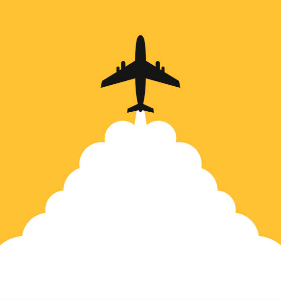 Plane with background for text. Takeoff airplane with white clouds and background for text. Abstract air path of flight airplane. Silhouette plane with route. Vector Plane with background for text. Takeoff airplane with white clouds and background for text. Abstract air path of flight airplane. Silhouette plane with route. Vector. cloud outline background stock illustrations