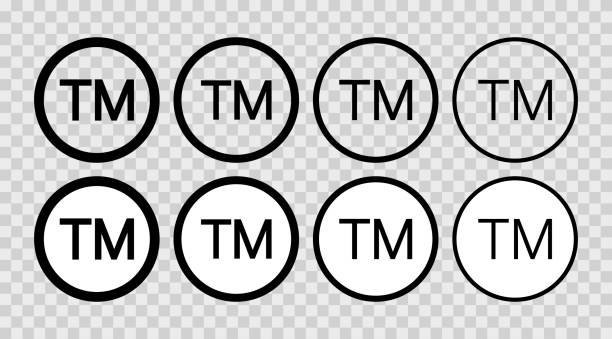 tm-symbol. satz von tm-symbolen. markensymbole. linienmarken. zeichen des urheberrechts. logo für patent und marke isoliert auf transparentem hintergrund. vektor - symbol sign vector letter r stock-grafiken, -clipart, -cartoons und -symbole