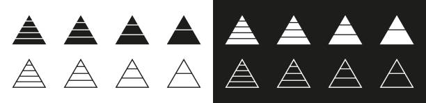 ilustrações de stock, clip art, desenhos animados e ícones de pyramid icon. graphic pyramid logos isolated on white and black background. line silhouettes with 3 section. triangle for infographic and presentation. vector - picto