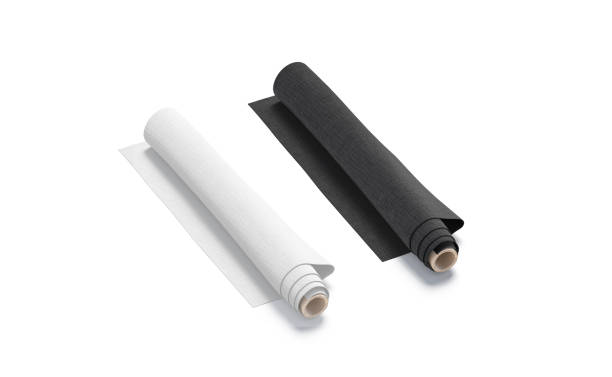 istock Blank black and white fabric twisted in roll mockup, isolated 1385380718