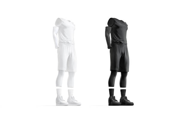 istock Blank black and white basketball uniform mockup, side view 1385380732