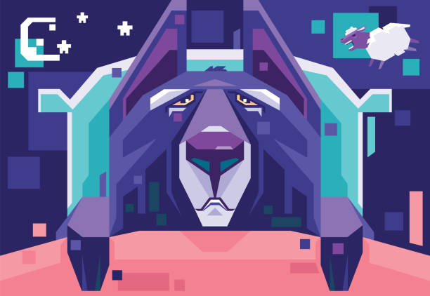 wolf suffering from insomnia vector illustration of wolf suffering from insomnia wolf and lamb stock illustrations