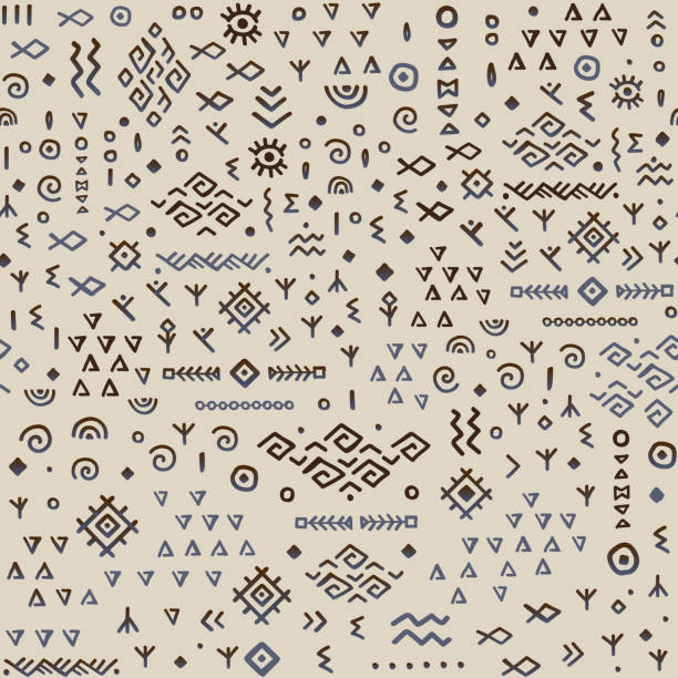 Seamless Ethnic Pattern in black and white color. Tribal Aztec Pattern vector art illustration