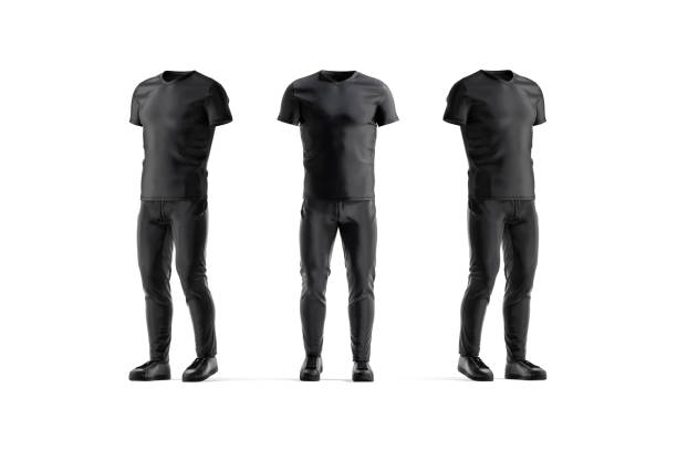 istock Blank black sport uniform mock up, front and side view 1385382789