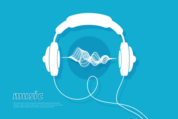 illustrazioni stock, clip art, cartoni animati e icone di tendenza di l'immagine dell'onda musicale - image computer graphic headset headphones