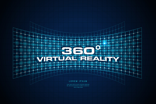 Virtual reality and new technologies for games. Room with perspective grid stock illustration