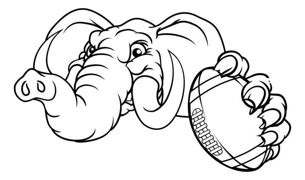 Elephant American Football Ball Sports Mascot An elephant American Football sports animal mascot holding a ball republican elephant logo stock illustrations