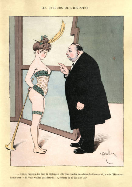 ilustrações de stock, clip art, desenhos animados e ícones de theatre director telling showgirl her lines, belle époque, vintage french cartoon - burlesco