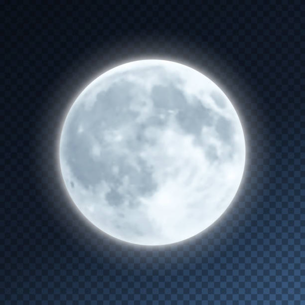 illustrazioni stock, clip art, cartoni animati e icone di tendenza di luna piena su sfondo trasparente. illustrazione vettoriale realistica - luna