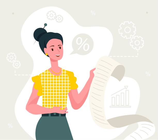Successful businesswoman concept Successful businesswoman concept. Girl calculates interest, evaluates income and expenses of company. Character with big check, financial literacy and budget. Cartoon flat vector illustration financial literacy vector stock illustrations