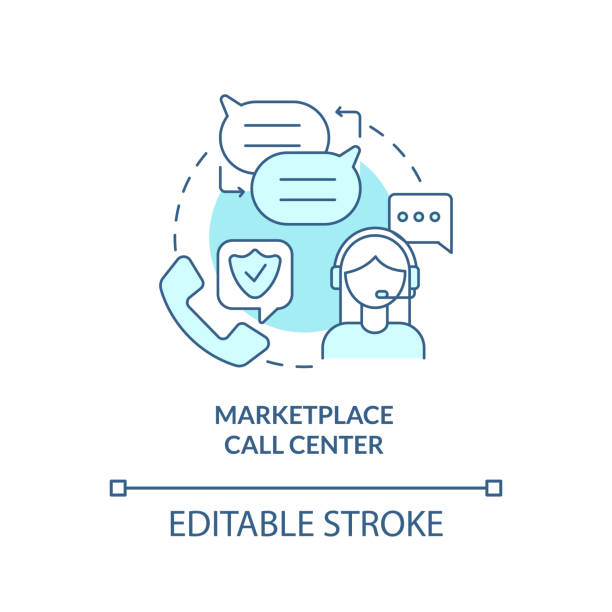 Marketplace call center turquoise concept icon Marketplace call center turquoise concept icon. Applying for insurance way abstract idea thin line illustration. Isolated outline drawing. Editable stroke. Arial, Myriad Pro-Bold fonts used call center stock illustrations
