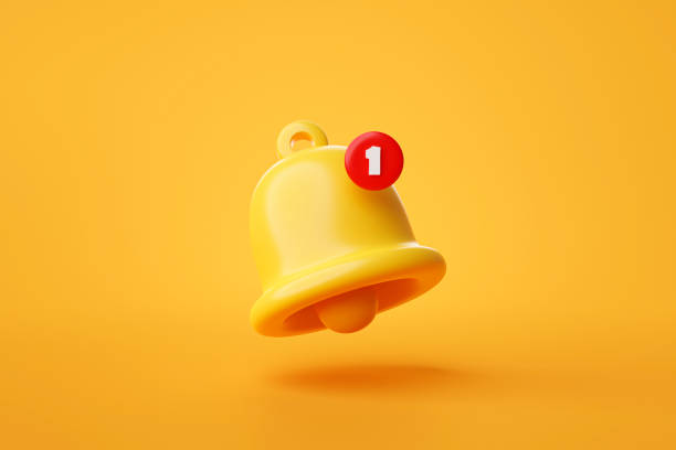 istock Bell reminder notification alert or alarm icon sign or symbol for application website ui on yellow background 3d rendering illustration 1385394134