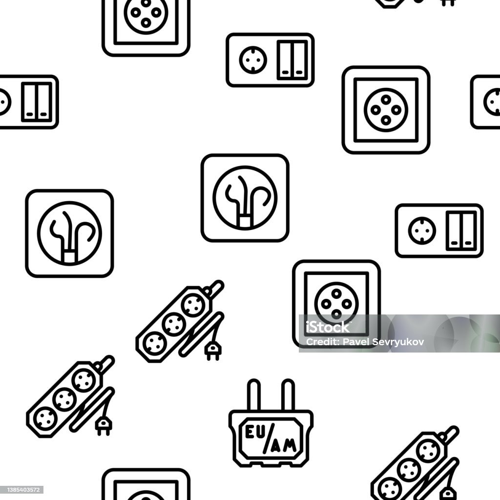 Socket Power Electrical Accessory Vector Seamless Pattern Stock ...