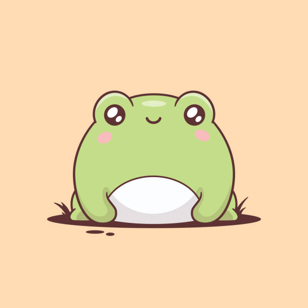 Frog Kawaii Green frog, kawaii cartoon character. Cute chubby frog drawing vector illustration. kawaii stock illustrations