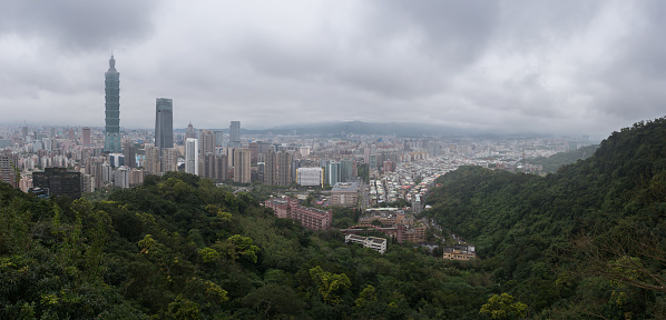 Taipei, Taiwan skyline viewed during the day from Elephant Mountain