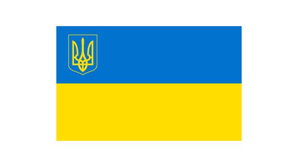 우크라이나의 무기의 국기와 코트. 노란색 파란색 플래그와 삼지창. 우크라이나의 국가 상징. 벡터 일러스트레이션 - ukraine trident ukrainian culture coat of arms stock illustrations
