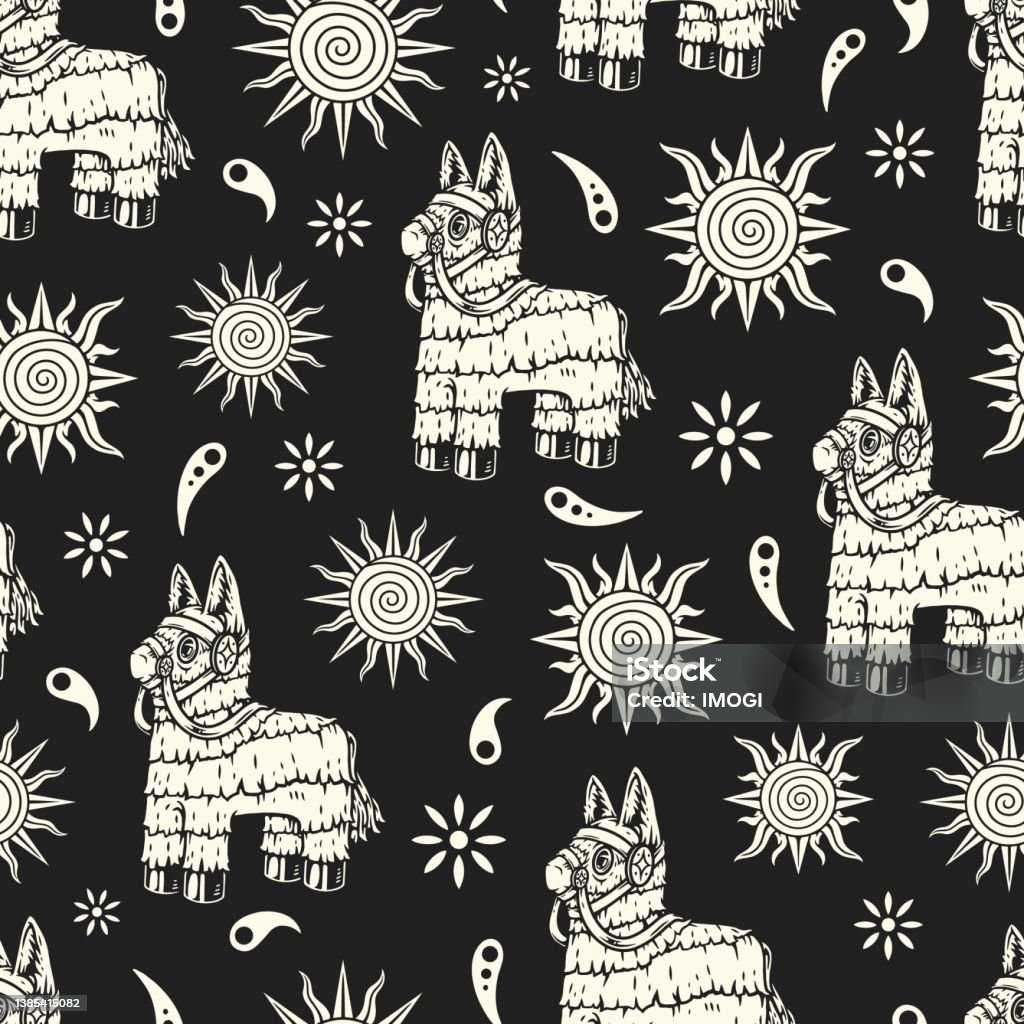 Free Pinata Pattern Pinata Vintage Monochrome Seamless Pattern Stock Illustration ...
