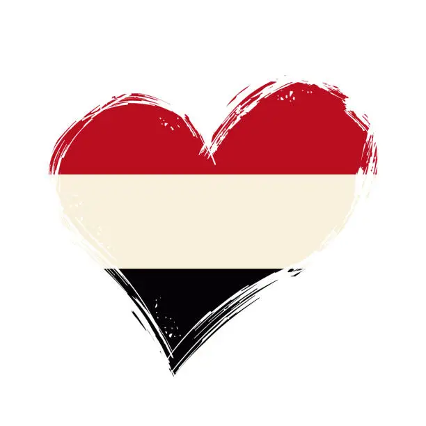 Vector illustration of Yemeni flag heart-shaped grunge background. Vector illustration.