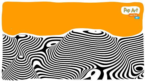 Abstract op art vector illustration, yellow orange background. Pop art circular hipnotic lines.