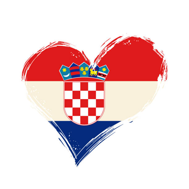 illustrazioni stock, clip art, cartoni animati e icone di tendenza di sfondo grunge a forma di cuore della bandiera croata. illustrazione vettoriale. - croatian flag