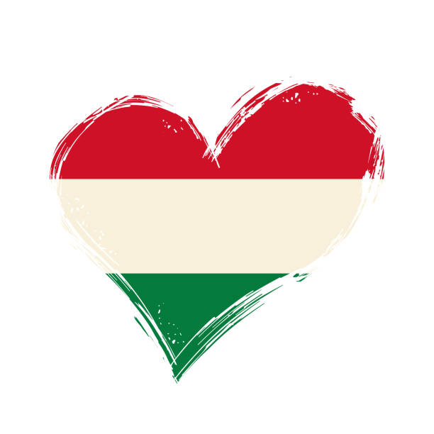 ilustraciones, imágenes clip art, dibujos animados e iconos de stock de bandera húngara con fondo grunge en forma de corazón. ilustración vectorial. - hungary flag banner dirty