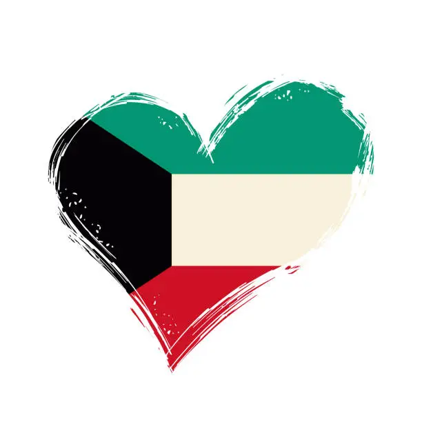 Vector illustration of Kuwaiti flag heart-shaped grunge background. Vector illustration.