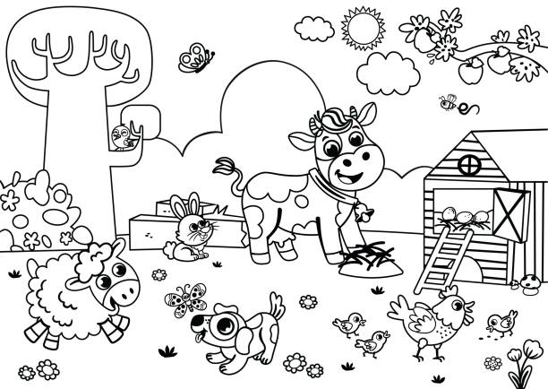 ilustraciones, imágenes clip art, dibujos animados e iconos de stock de libro para colorear para niños - livestock vector cute domestic cattle