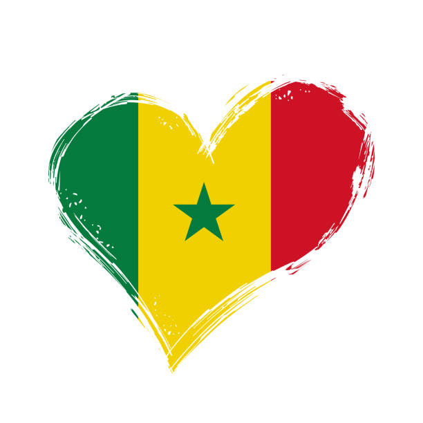 senegalesische flagge herzförmiger grunge-hintergrund. vektorillustration. - senegal flag dirty africa stock-grafiken, -clipart, -cartoons und -symbole