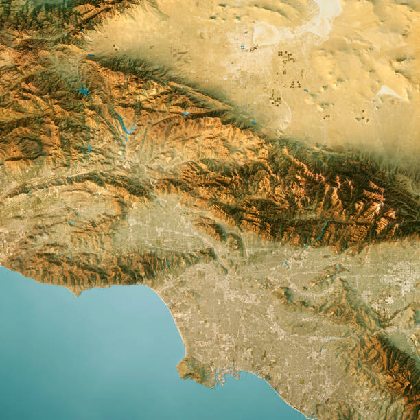 istock Los Angeles County Topographic Map 3D Render Satellite View 1385417442