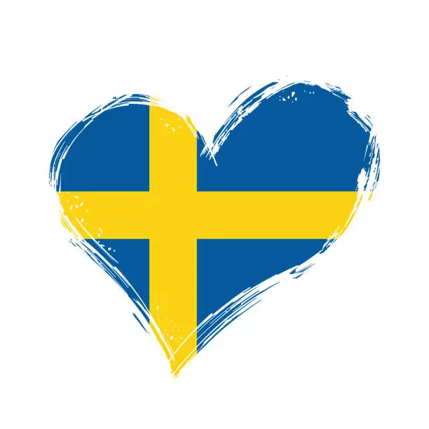 Vector illustration of Swedish flag heart-shaped grunge background. Vector illustration.