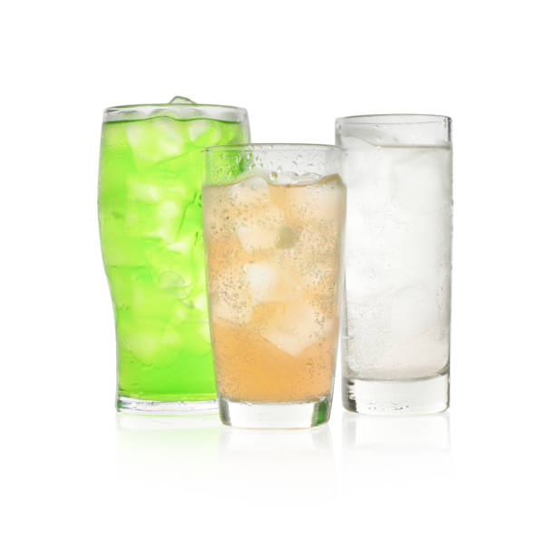 istock Delicious refreshing drinks in glasses on white background 1385417886