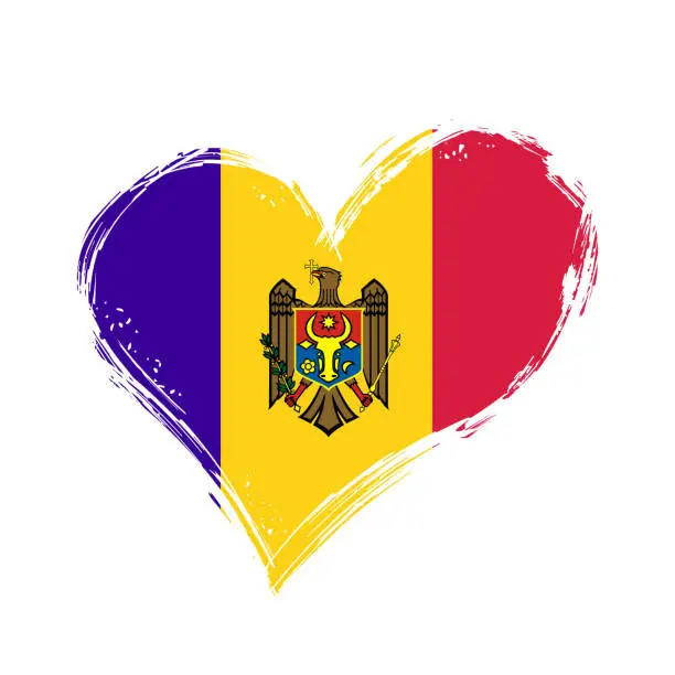 Vector illustration of Moldovan flag heart-shaped grunge background. Vector illustration.