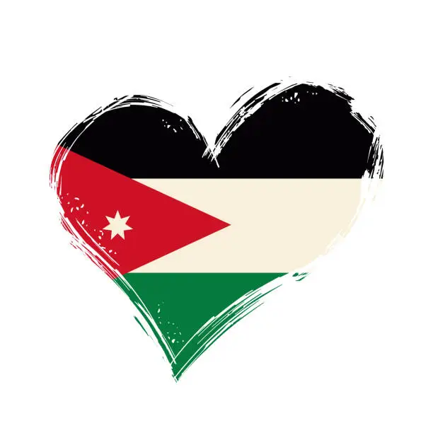 Vector illustration of Jordanian flag heart-shaped grunge background. Vector illustration.