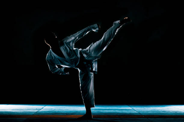 istock Martial arts master on fight training in gym 1385424617