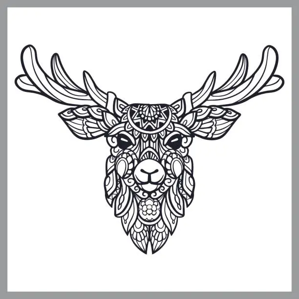 Vector illustration of Deer head doodle arts, isolated on white background