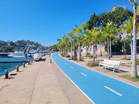View of the fisherman's walk and the bike path in Acapulco, Mexico