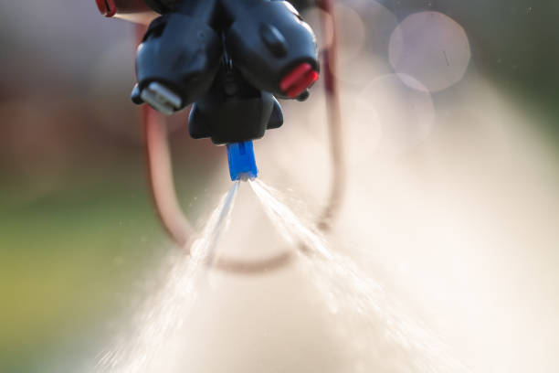 Nozzle of the tractor sprinklers sprayed.