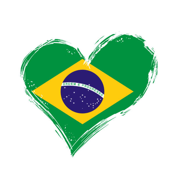 ilustraciones, imágenes clip art, dibujos animados e iconos de stock de bandera brasileña con fondo grunge en forma de corazón. ilustración vectorial. - flag brazil brazilian flag dirty