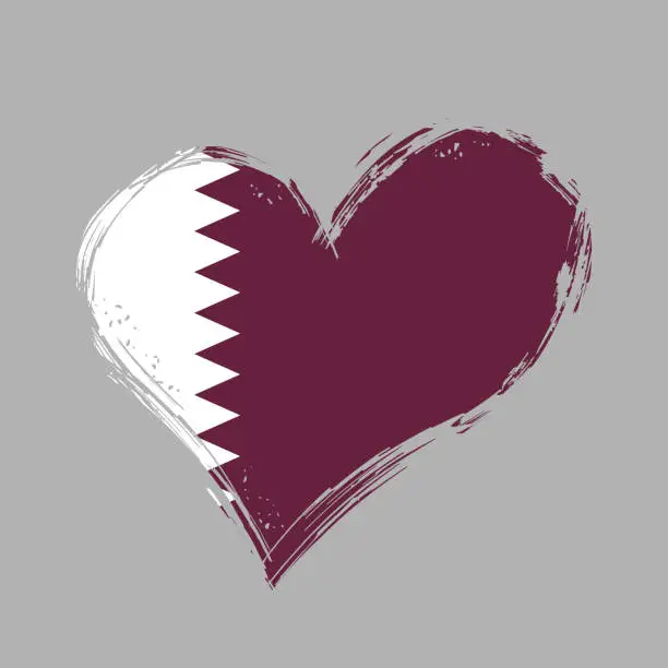 Vector illustration of Qatari flag heart-shaped grunge background. Vector illustration.
