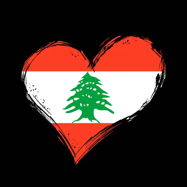 Vector illustration of Lebanese flag heart-shaped grunge background. Vector illustration.